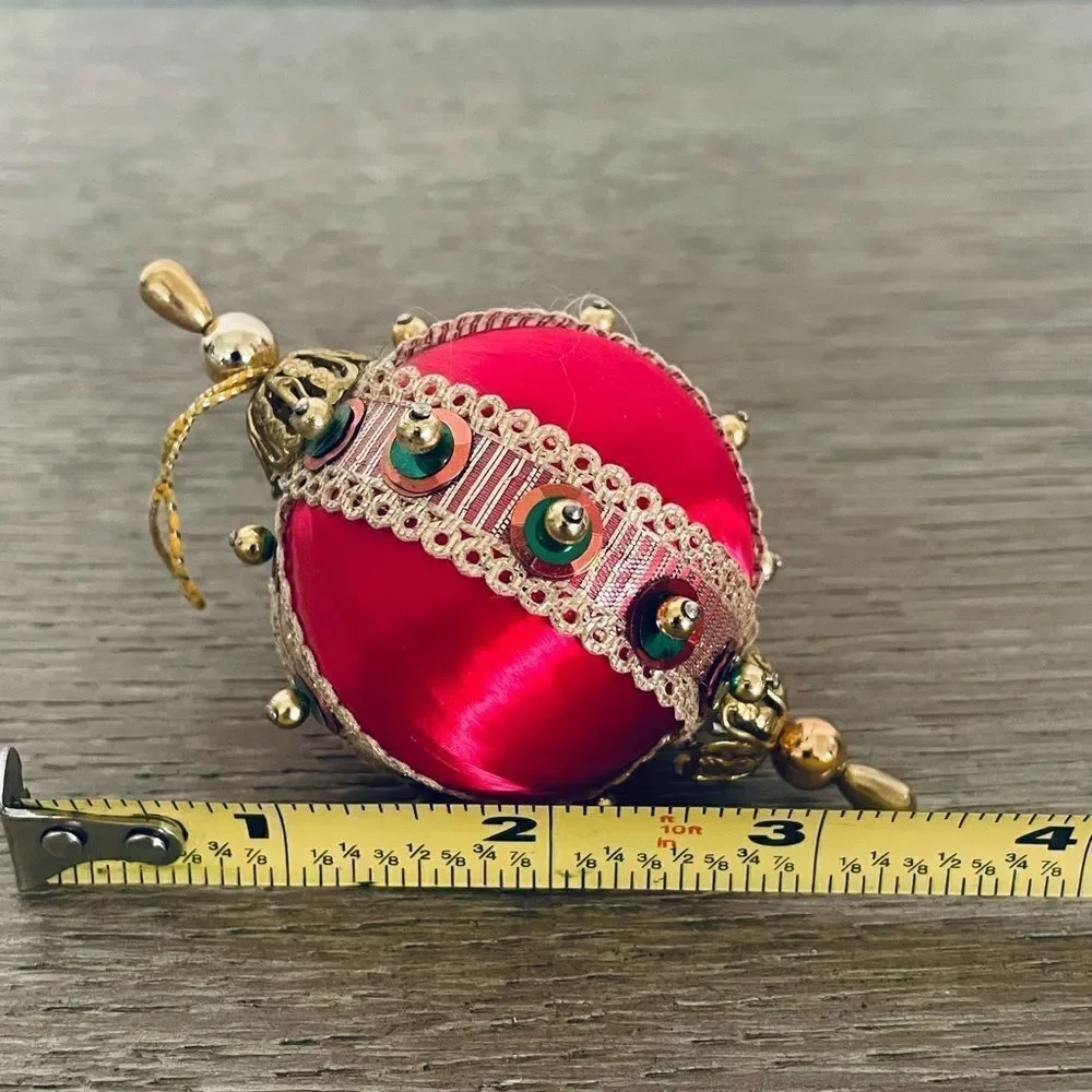 Vintage Christmas Sequin Satin Ball Ornament